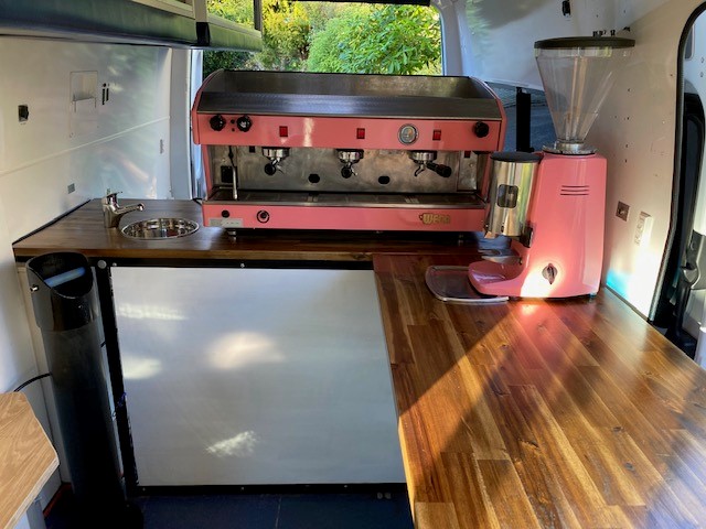Paradise Coffee espresso machine in the mobile coffee van