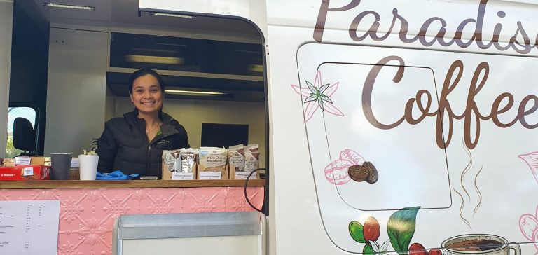 Sou Yi, the Paradise Coffee barista, serving mobile coffee for Wellington and Kapiti events
