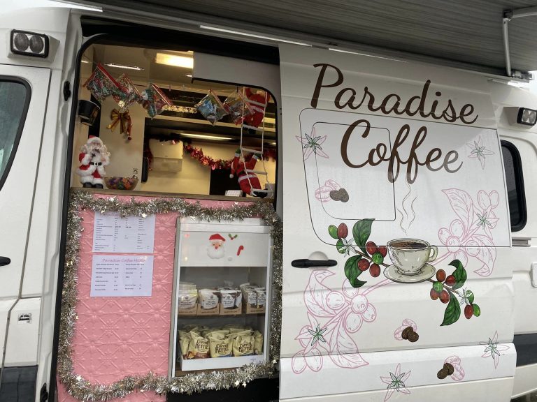 Paradise Coffee van decorated for a Christmas event